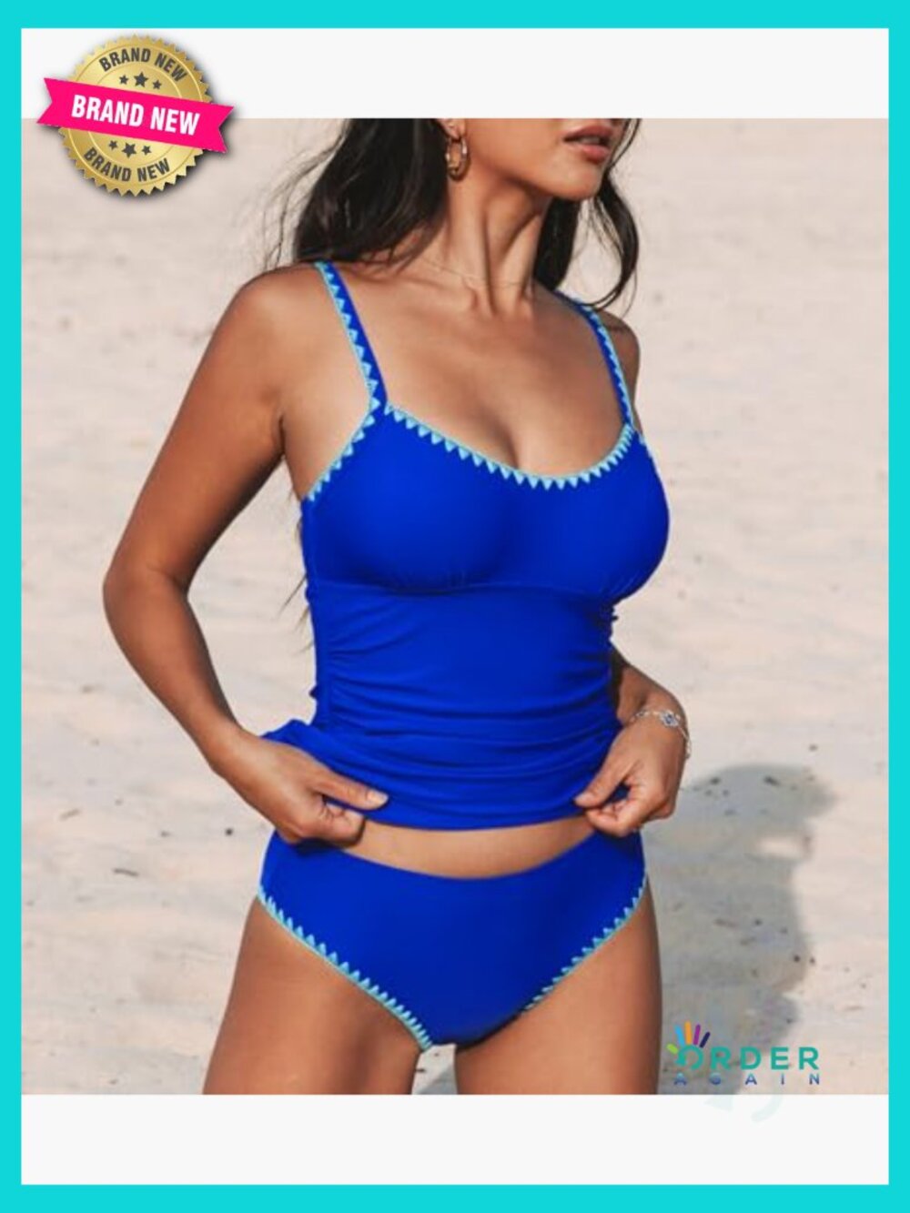 Tankini Set Two Piece Swimsuit Scoop Neck Tummy Control Adjustable Straps Shell - Picture 3 of 7